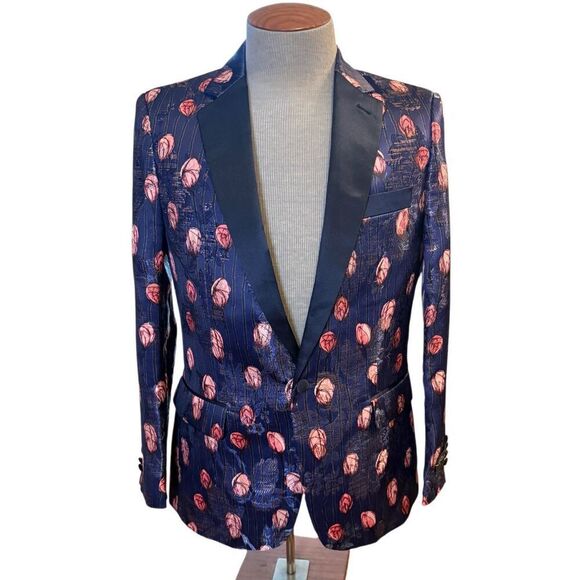 St. Patrick Single Button Tuxedo Jacket Sz. S Floral Design Vented - Picture 4 of 13